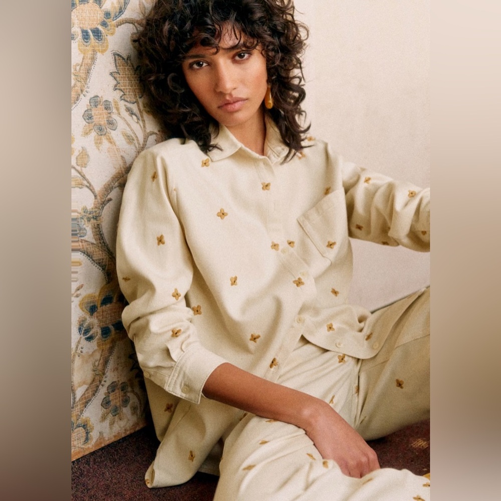 Sezane Max Shirt - Sézane X Lucia Vergara Ecru With Ampola Embroidery - Size 6